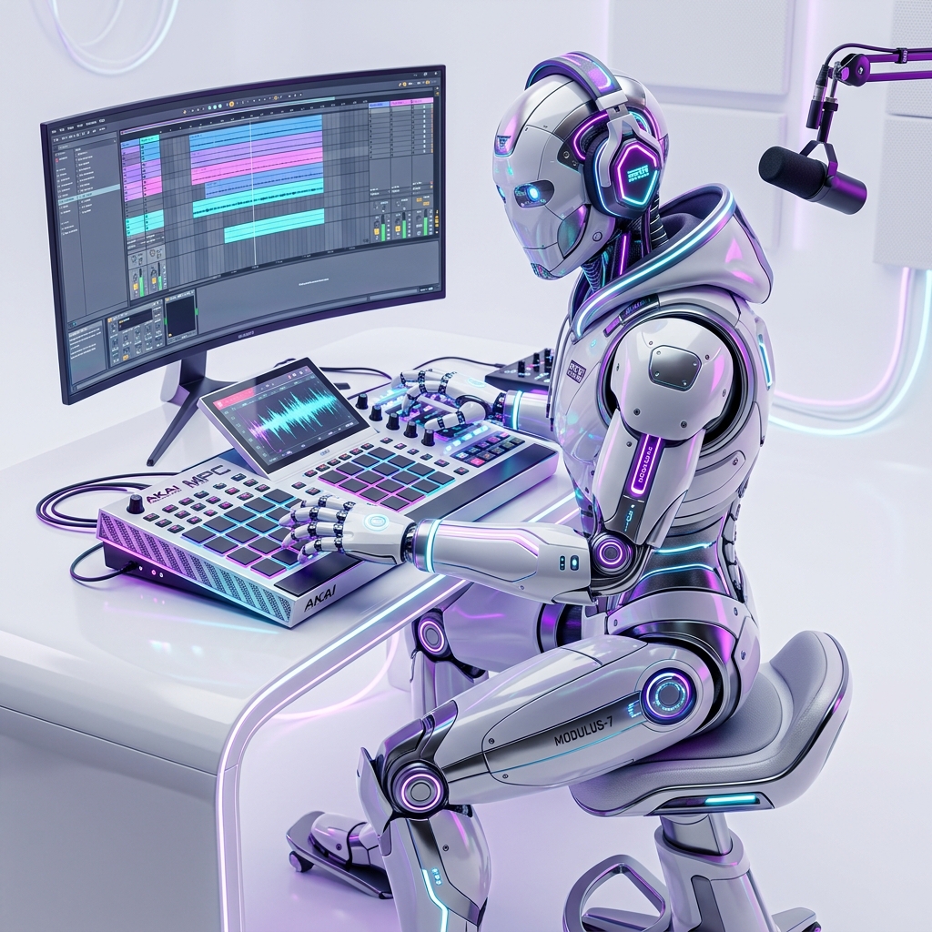 AI music producer working on a loop beat